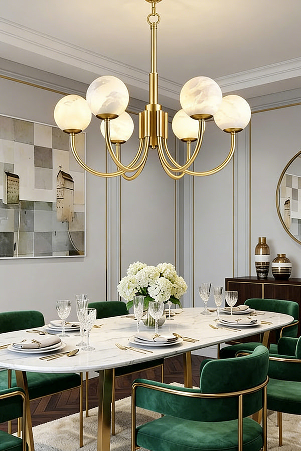 Modern Brass Chandelier with Alabaster Glob