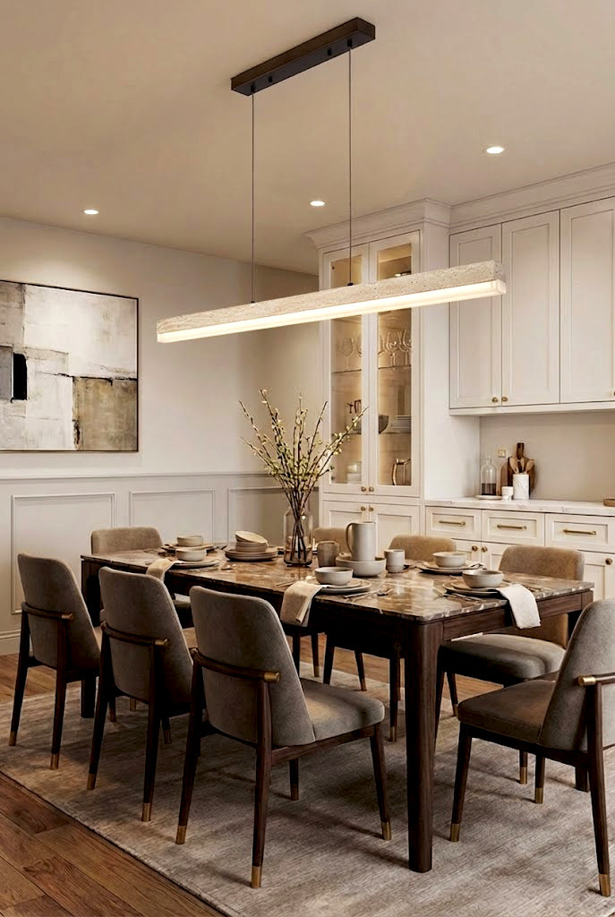 Natural Travertine Linear Dining Pendant Lamp