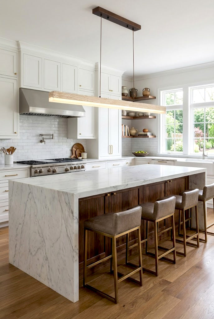 Natural Travertine Linear Dining Pendant Lamp