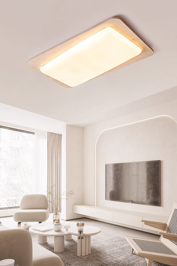 Organic Travertine Rectangular Ceiling Light