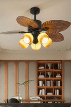 Palm Wood Vintage Fan Chandelier