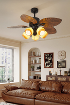 Palm Wood Vintage Fan Chandelier