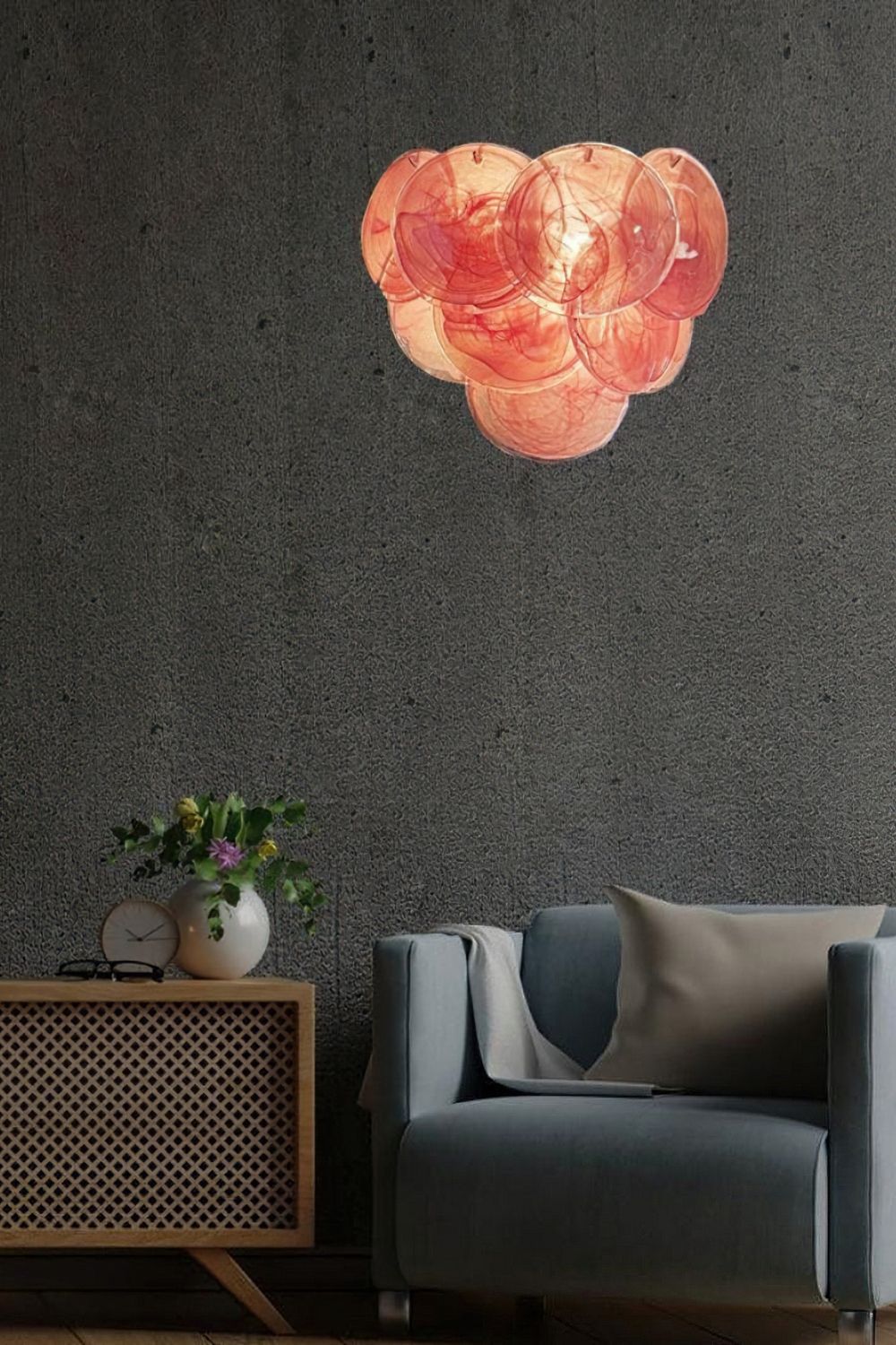 Pink Art Glass Discs Wall Lamp