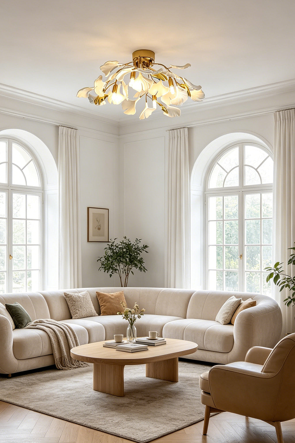 Porcelain Ginkgo Leaf Ceiling Light