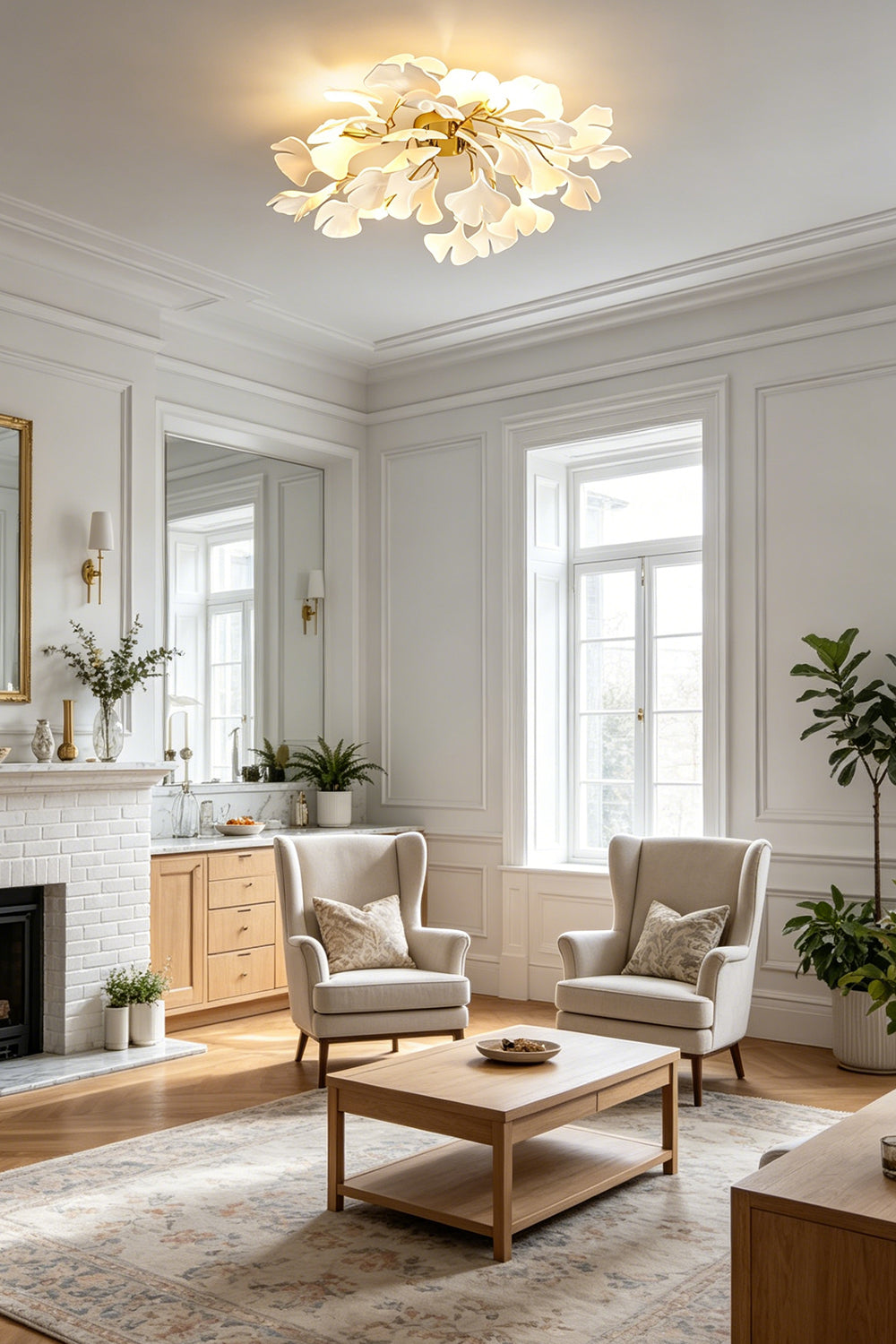 Porcelain Ginkgo Leaf Ceiling Light