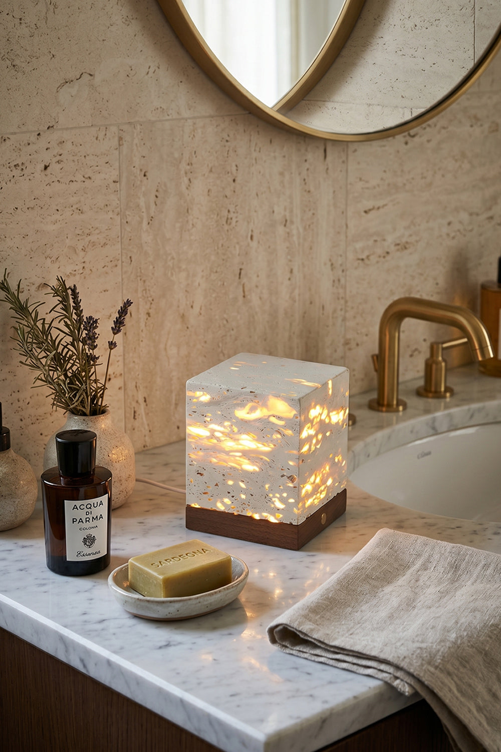 Radiant Monolith Travertine Table Lamp