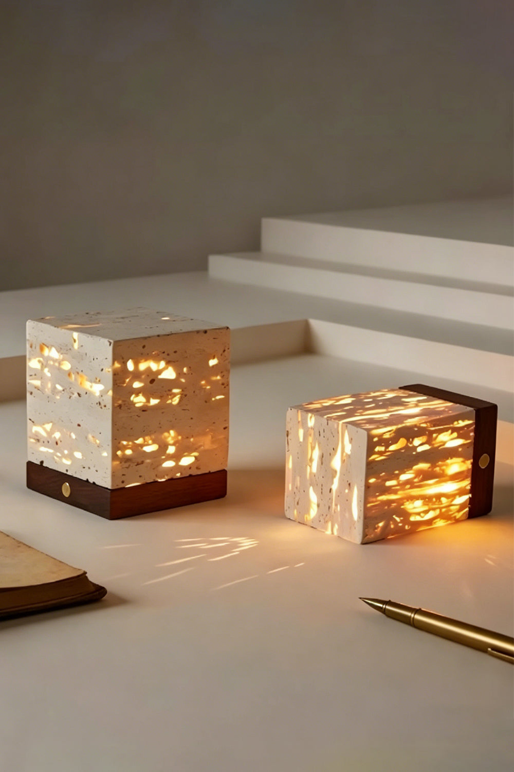 Radiant Monolith Travertine Table Lamp