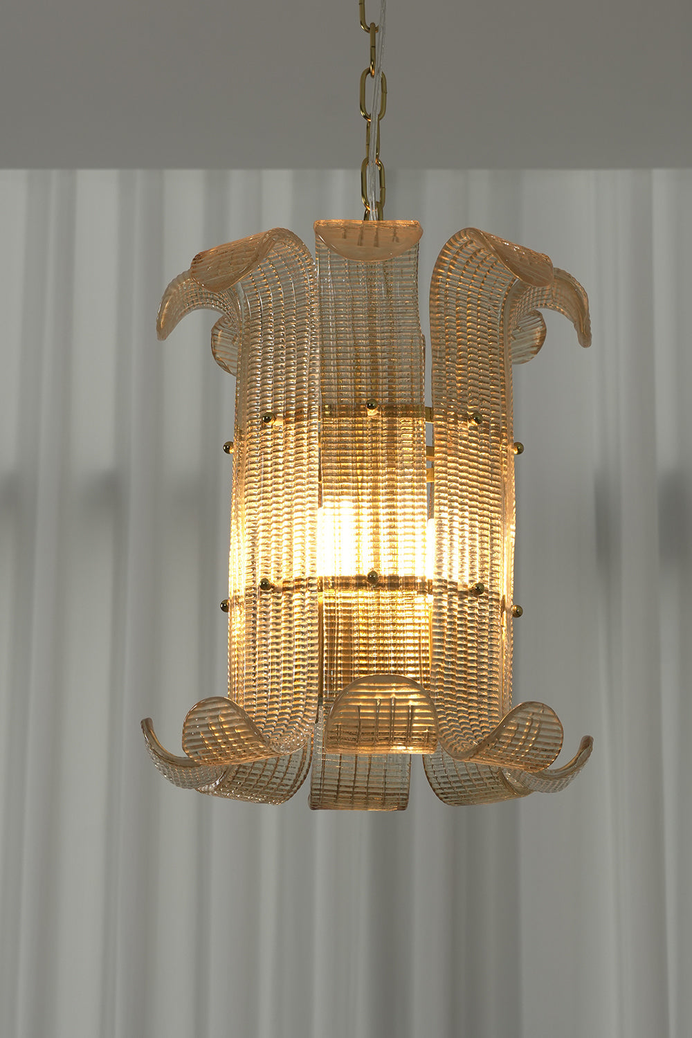 Ribbed Glass Scroll Chandelier
