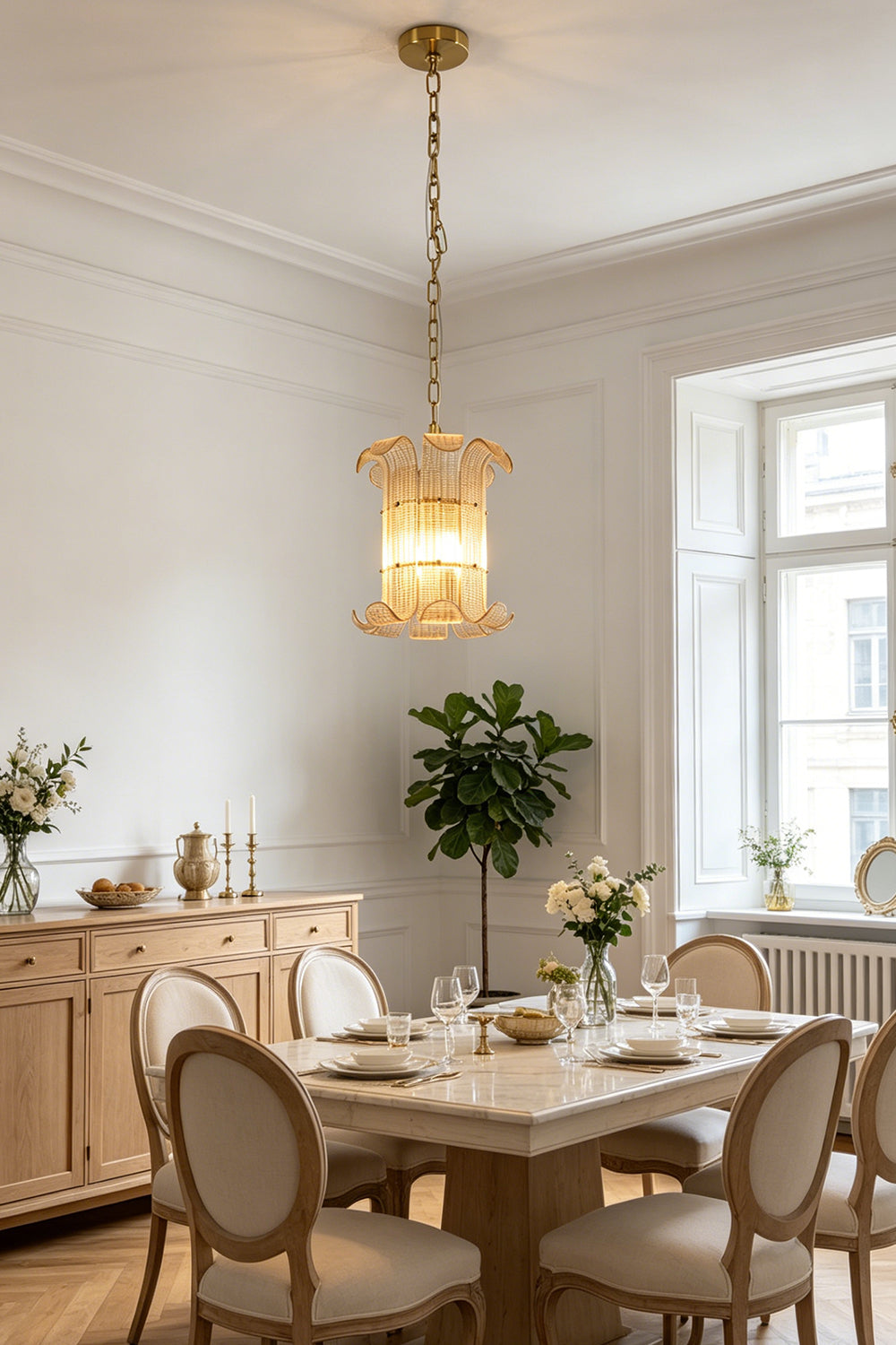 Ribbed Glass Scroll Chandelier
