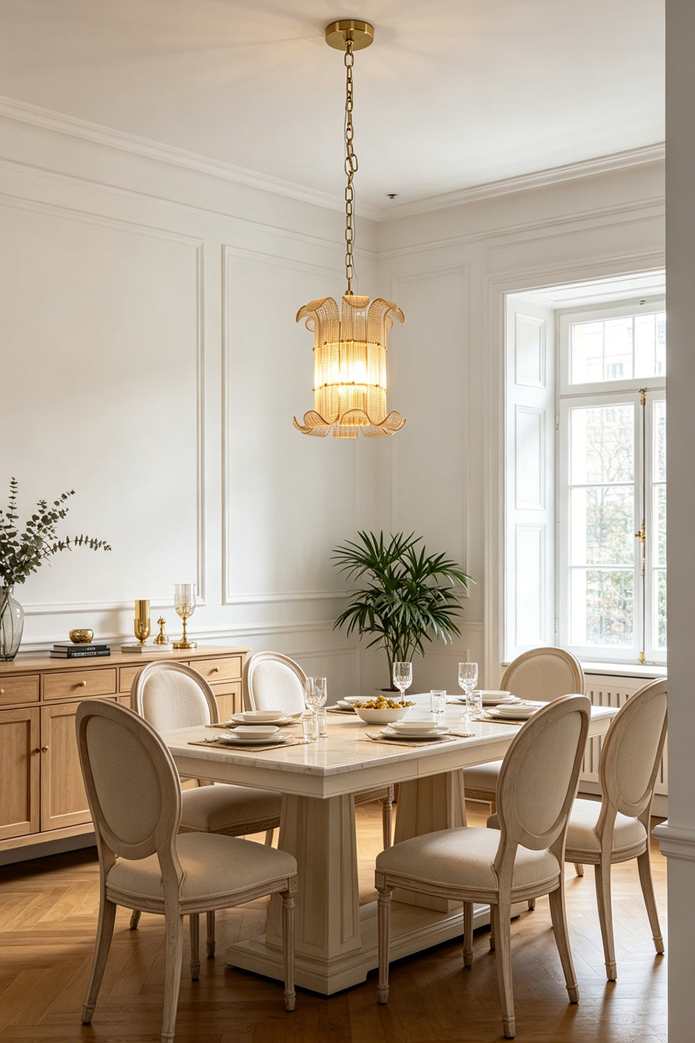 Ribbed Glass Scroll Chandelier
