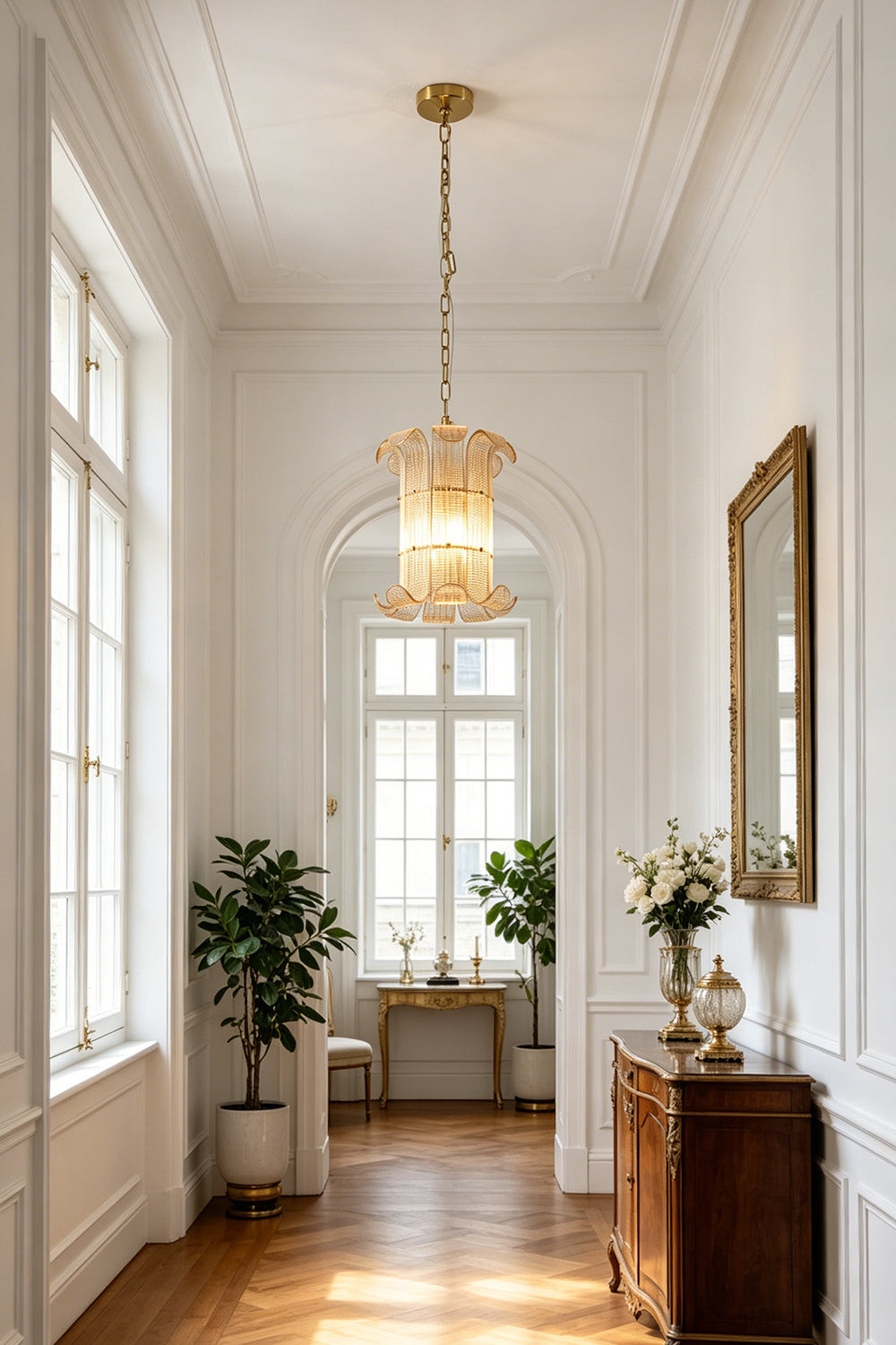 Ribbed Glass Scroll Chandelier