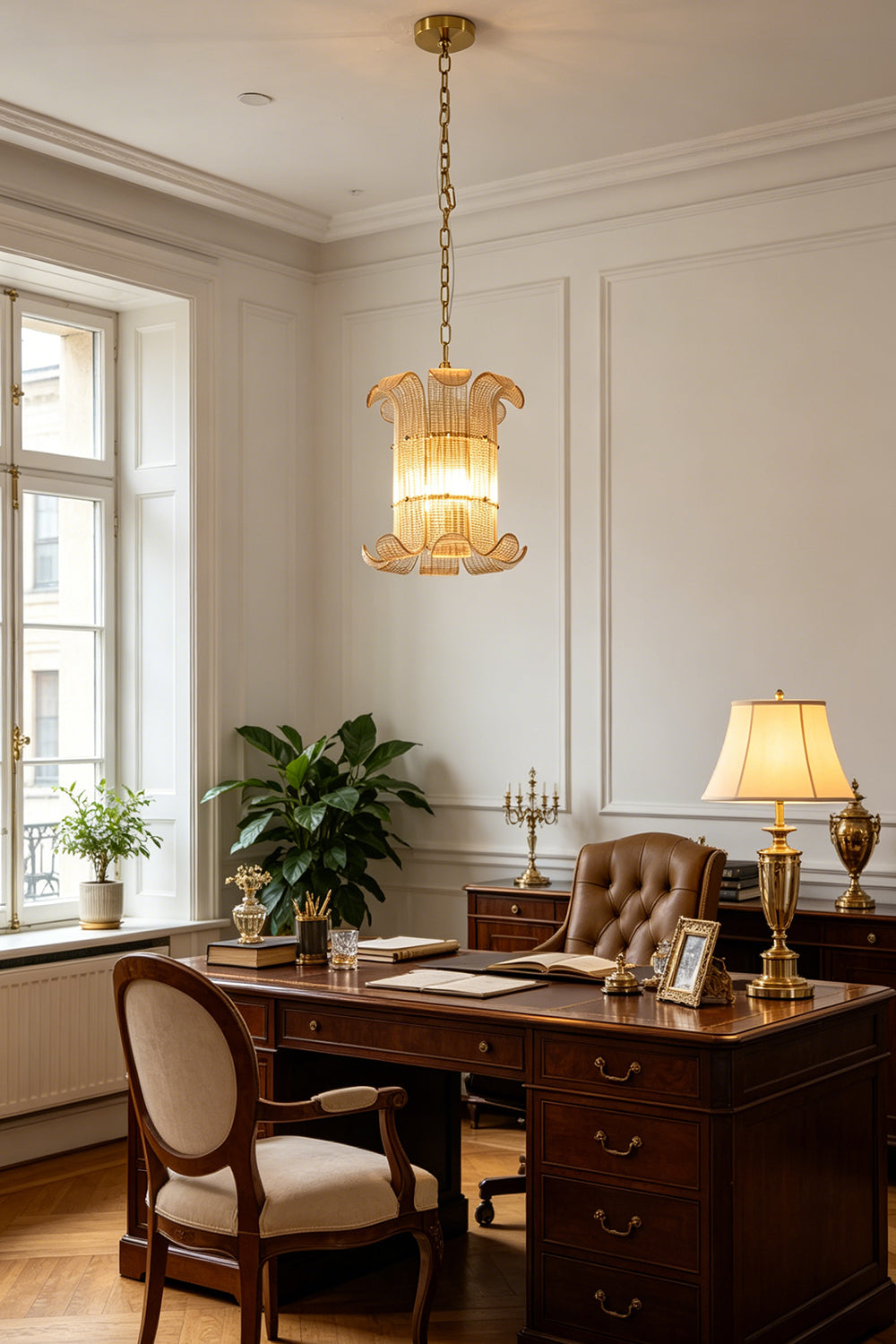 Ribbed Glass Scroll Chandelier