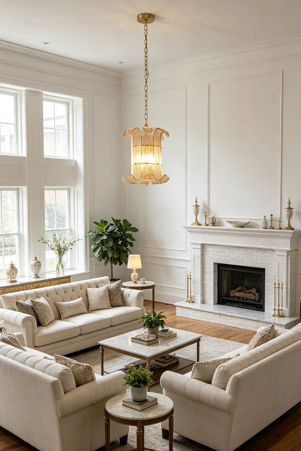 Ribbed Glass Scroll Chandelier