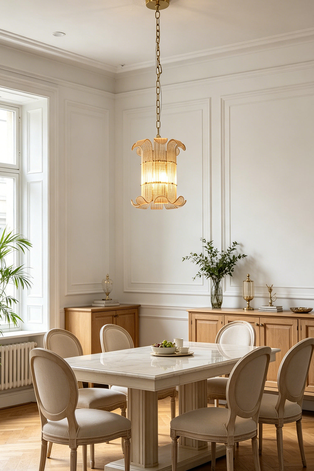 Ribbed Glass Scroll Chandelier