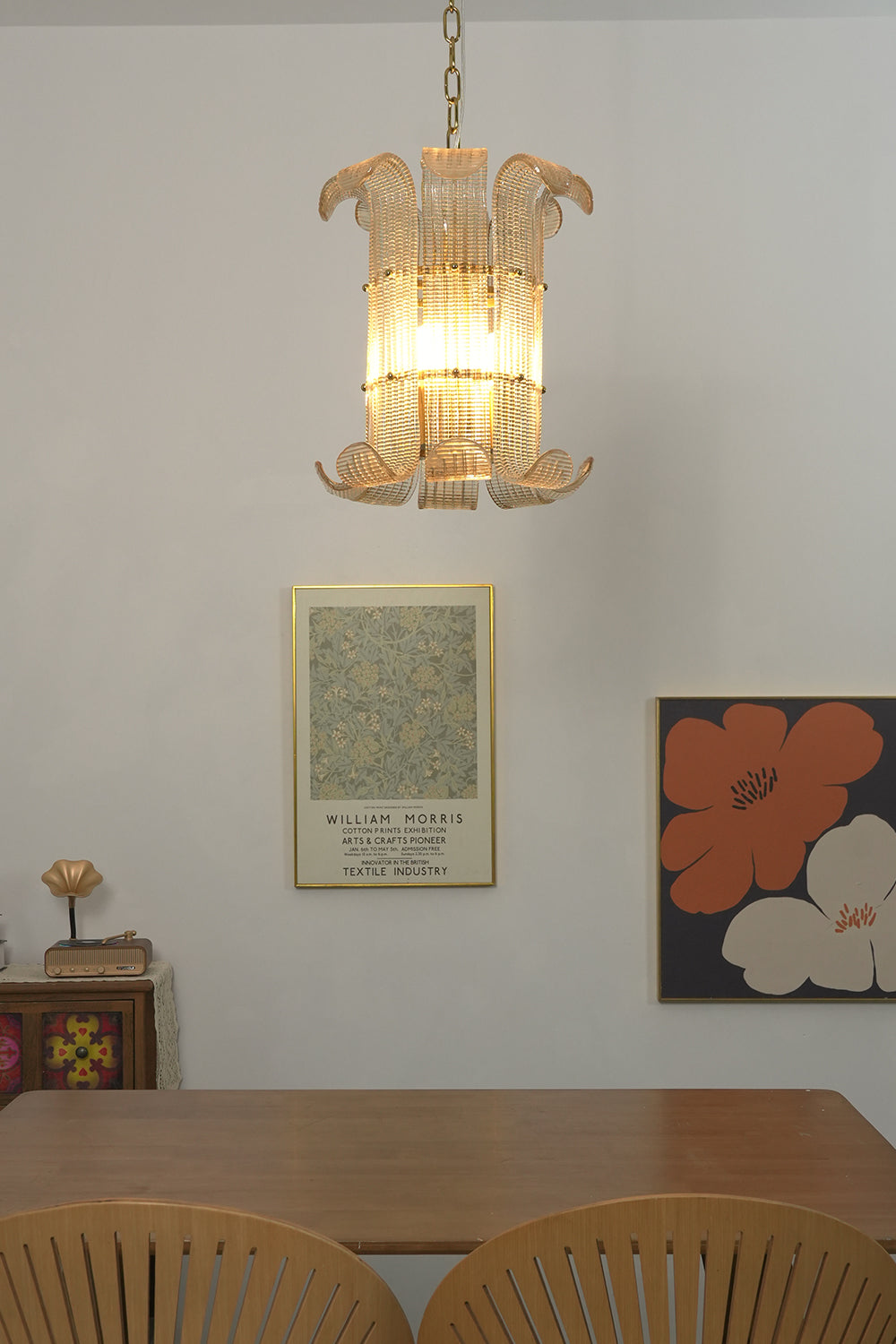 Ribbed Glass Scroll Chandelier