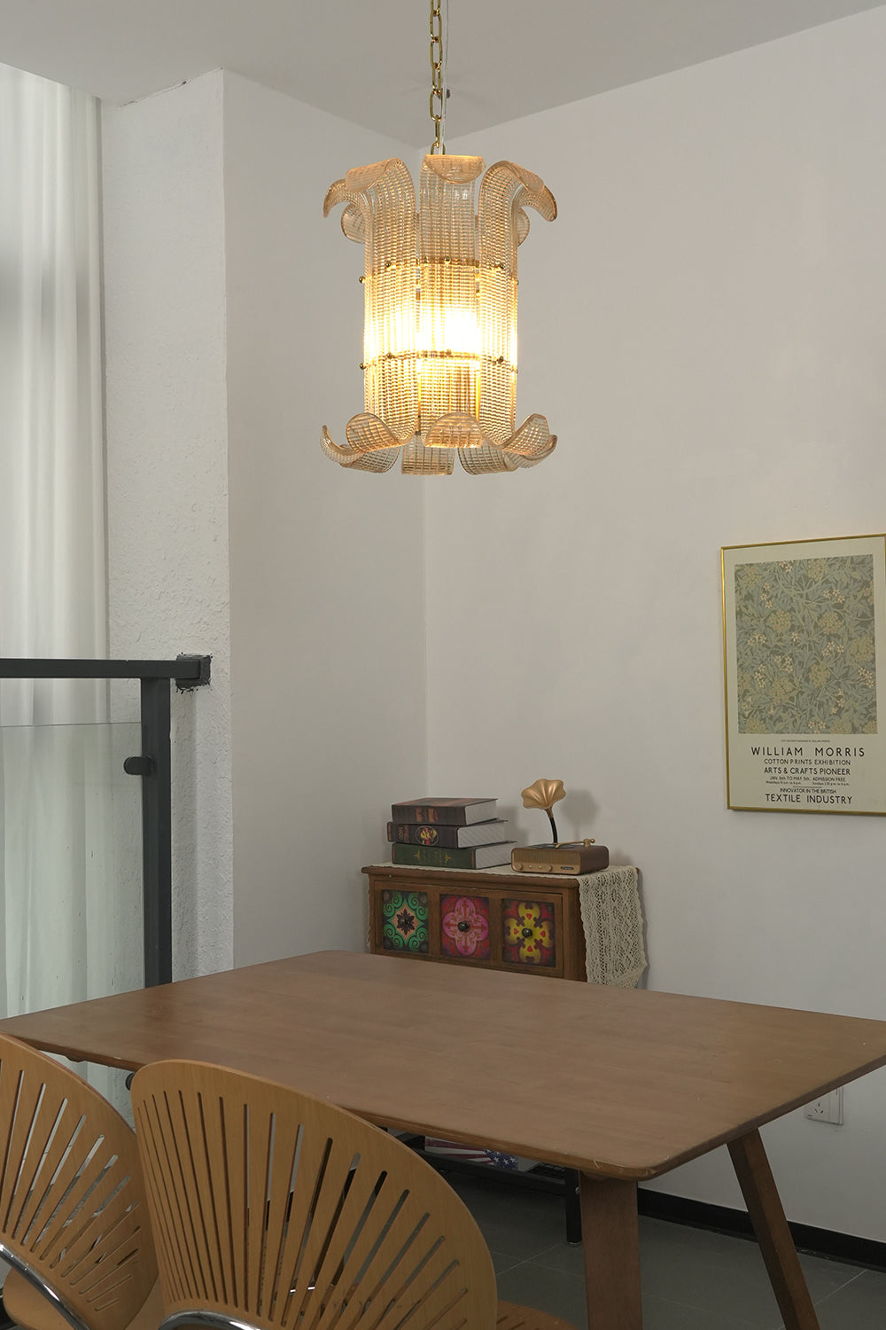 Ribbed Glass Scroll Chandelier