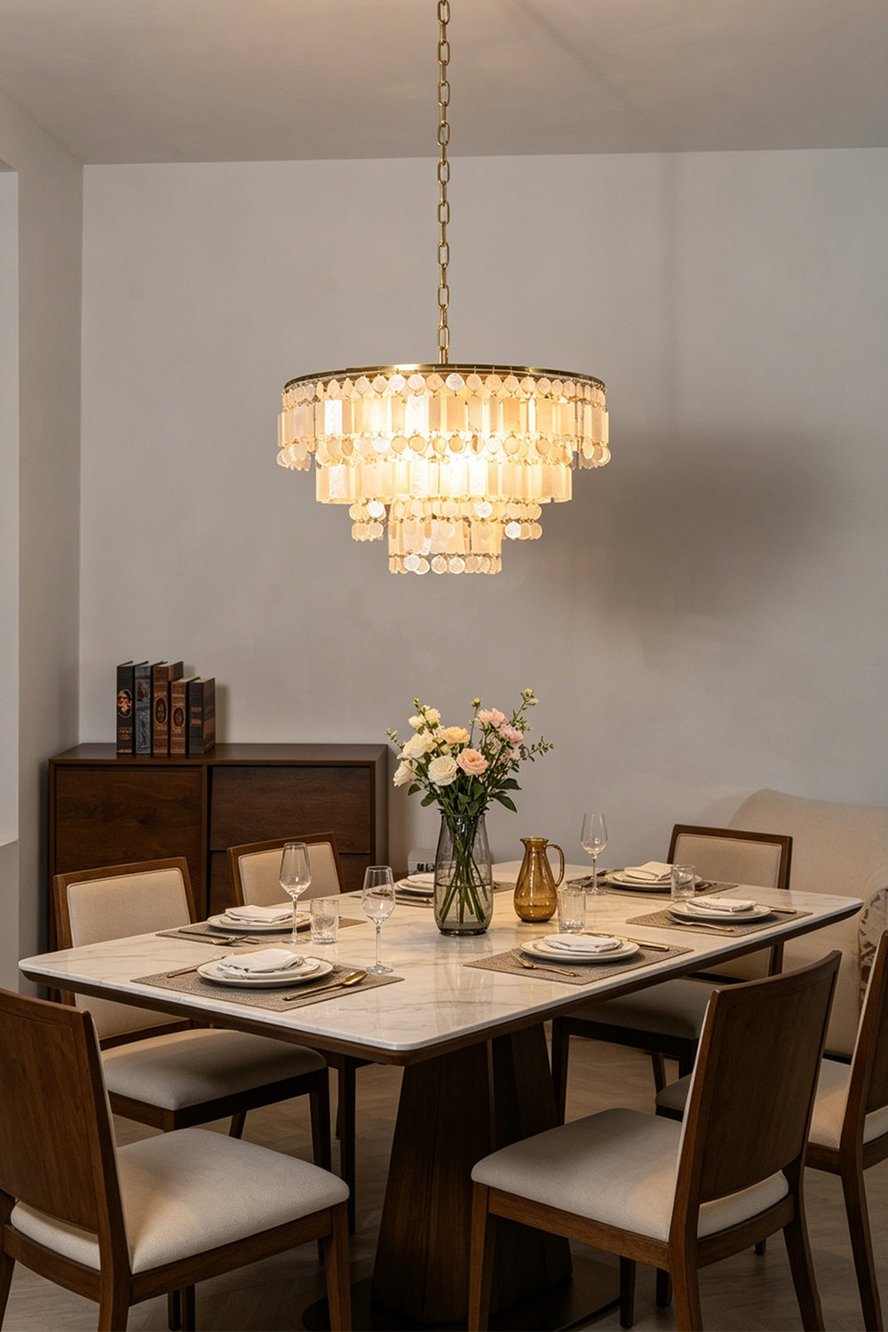 Seraphina Capiz Cascade Metal Chandelier