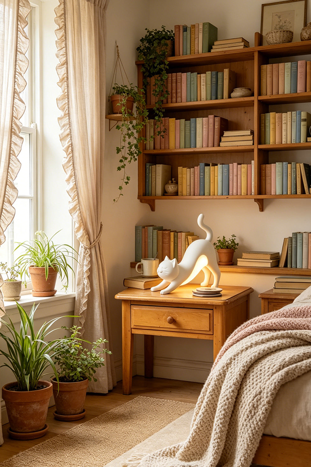 Serene Feline Resin Table Lamp