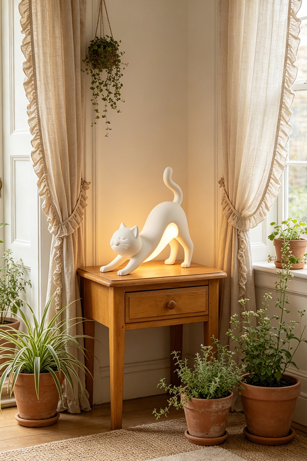 Serene Feline Resin Table Lamp