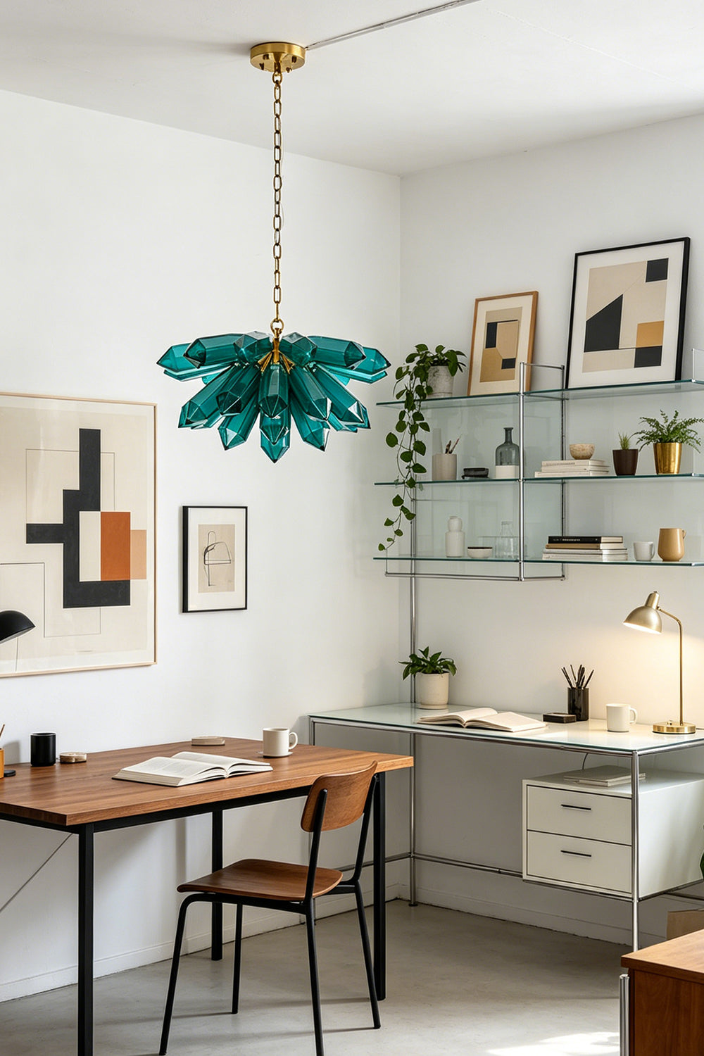 Teal Prism Cluster Chandelier