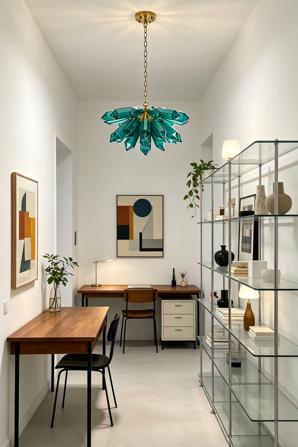 Teal Prism Cluster Chandelier