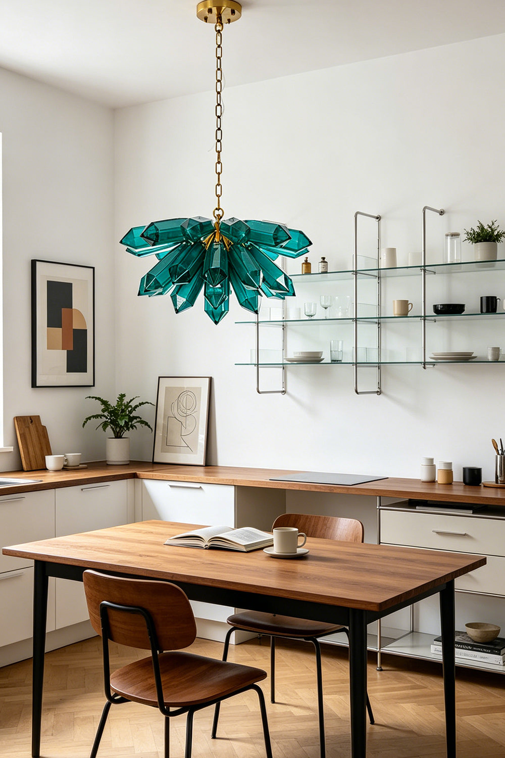 Teal Prism Cluster Chandelier