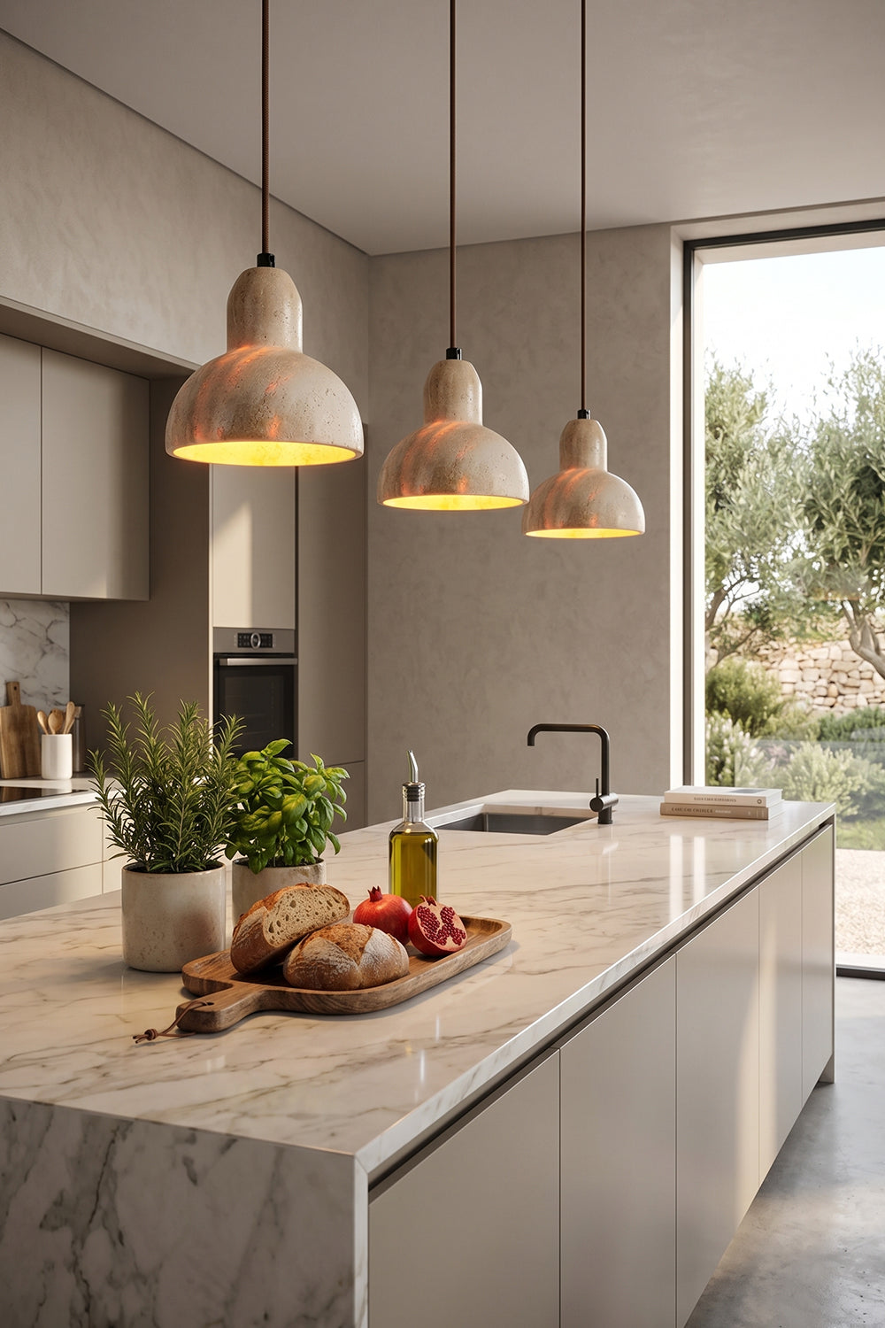 Tectonic Vein Travertine Pendant Light