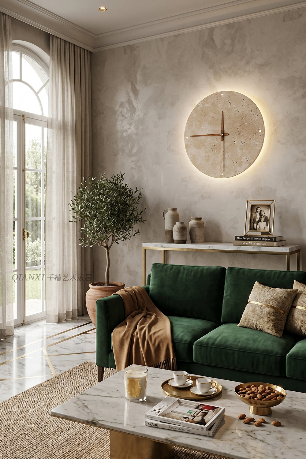 Temporal Epoch Travertine & Wood Wall Lamp