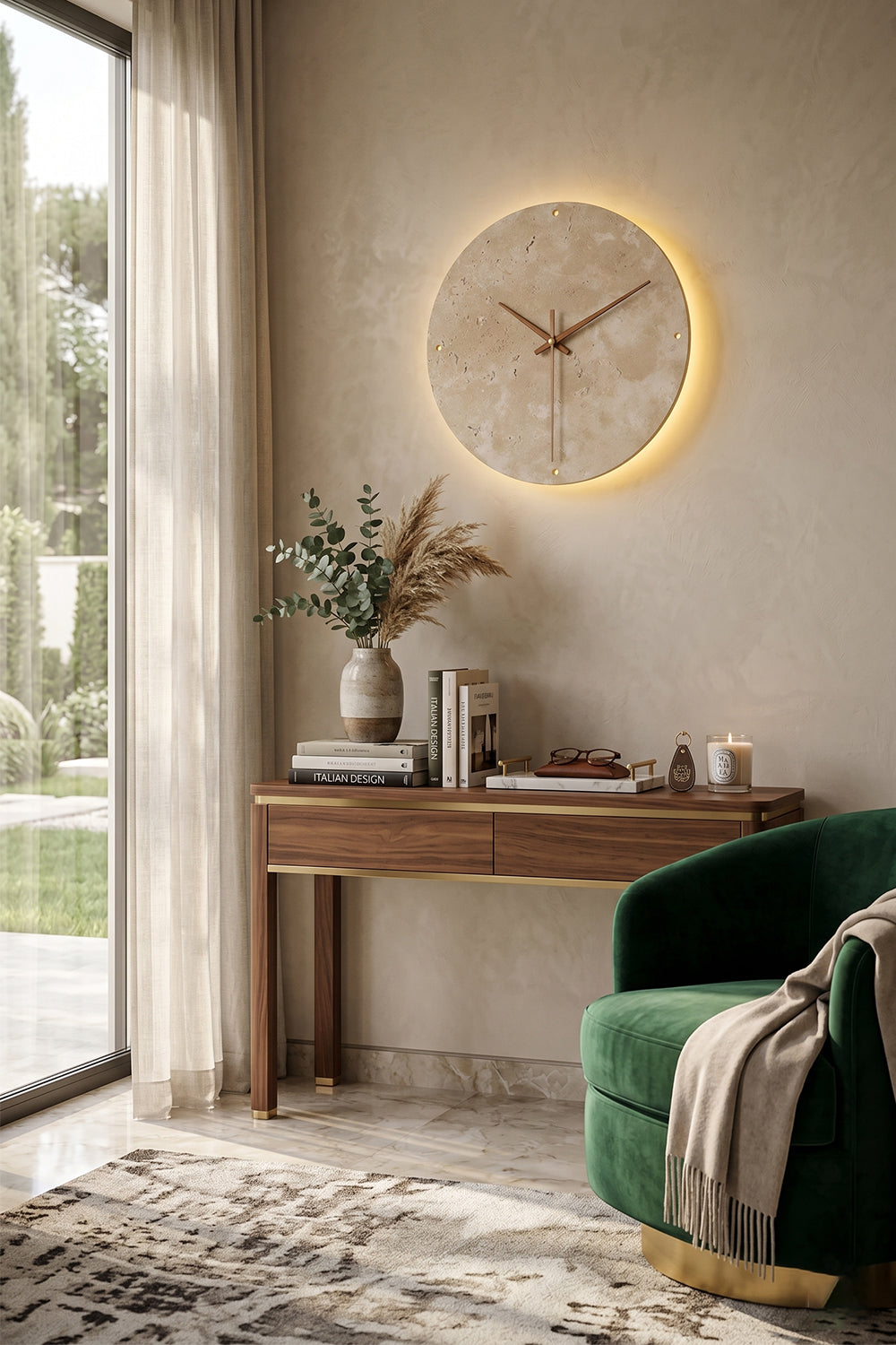 Temporal Epoch Travertine & Wood Wall Lamp