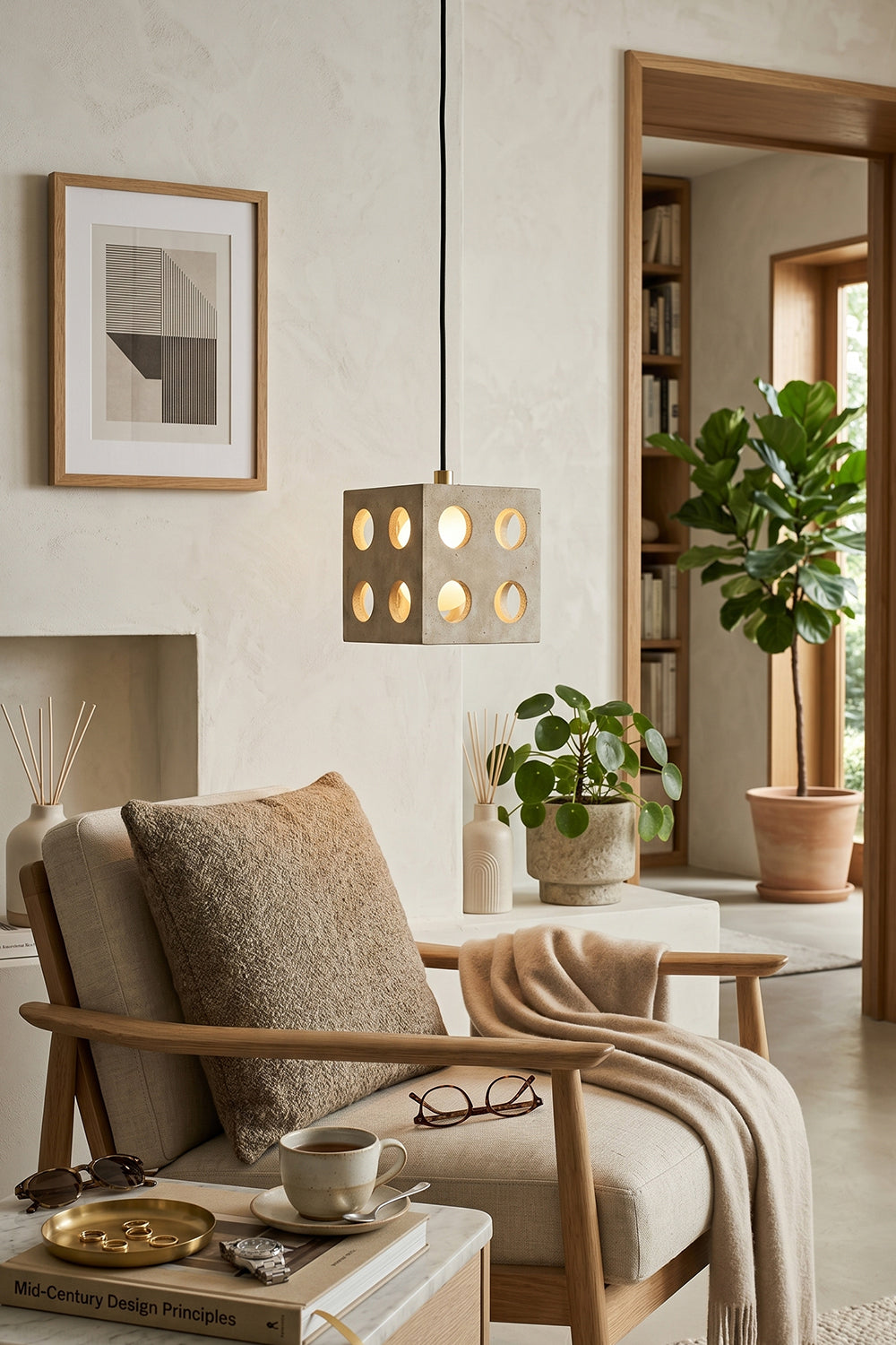 Terra Cube Travertine Pendant Light