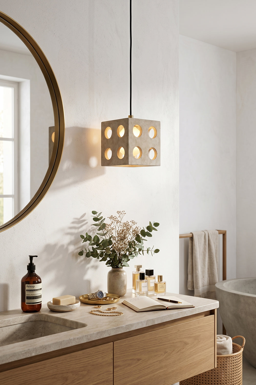 Terra Cube Travertine Pendant Light