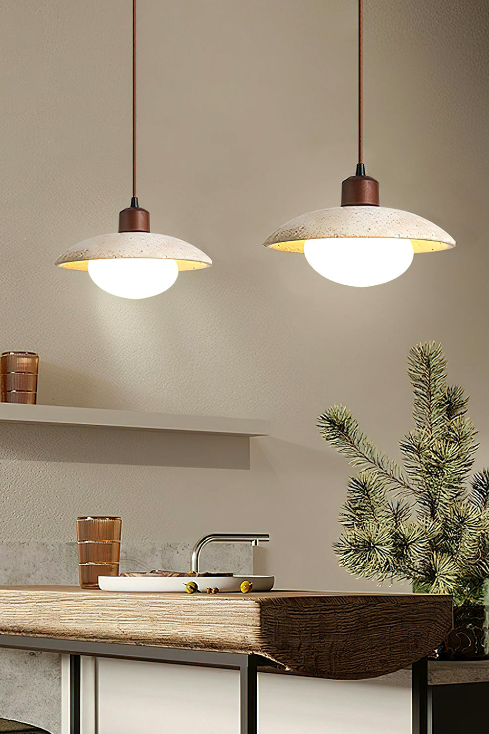 Travertine Disc Pendant Light