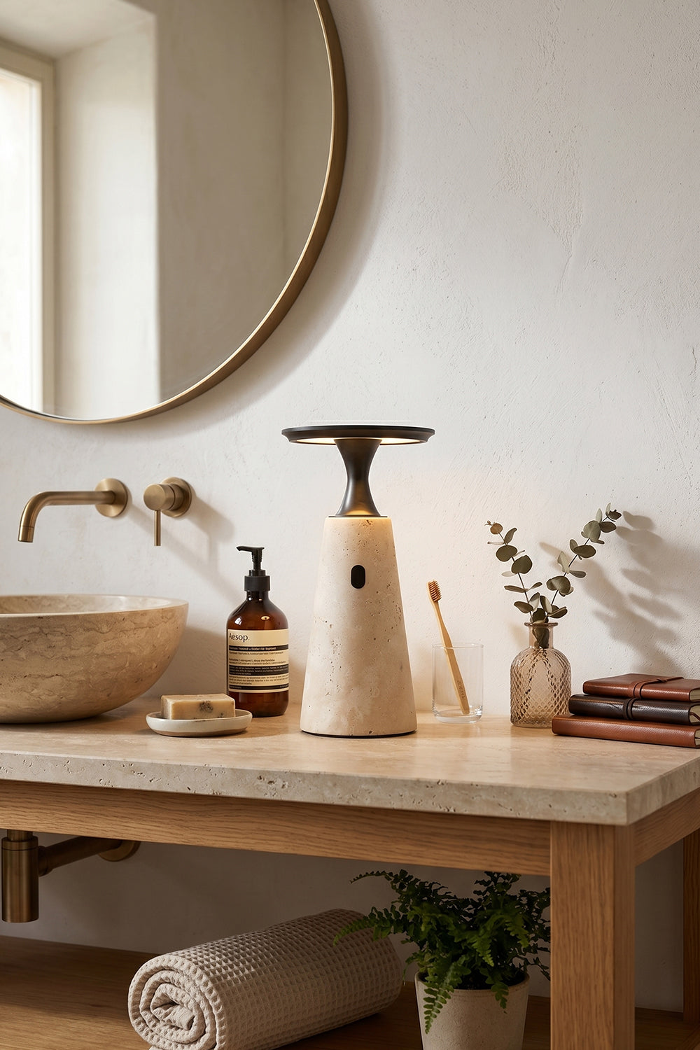 Travertine Obelisk Table Lamp