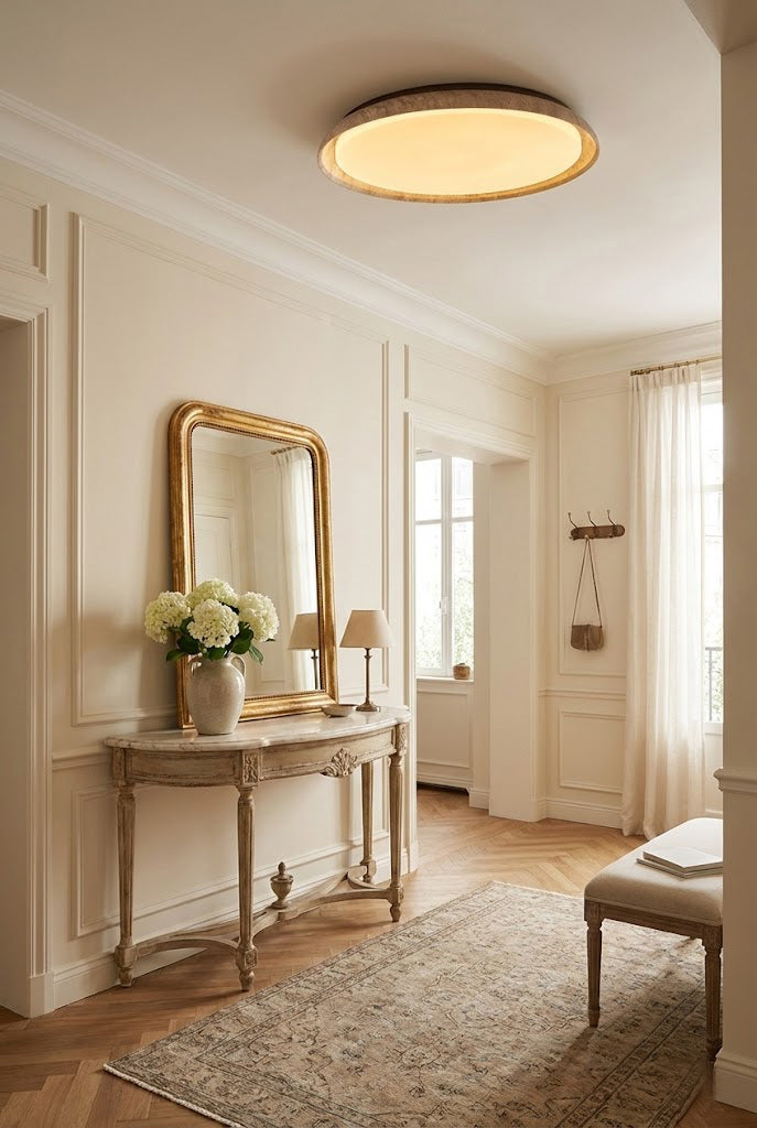 Travertine Round Flush Mount Ceiling Light