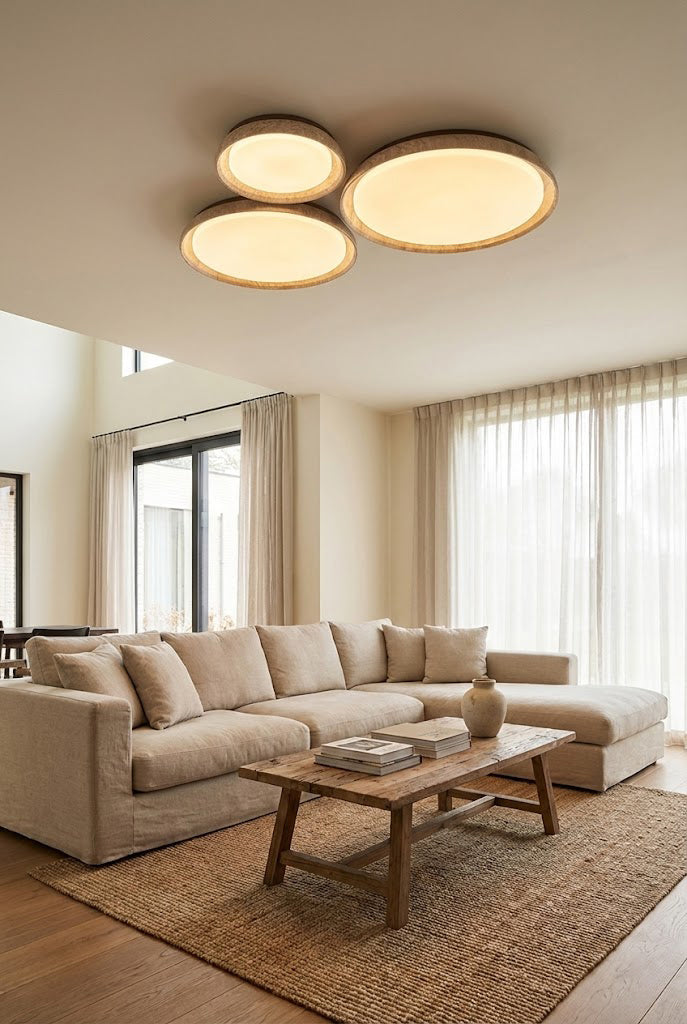 Travertine Round Flush Mount Ceiling Light