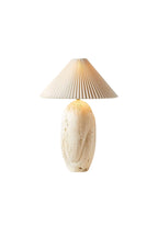 Travertine Table Lamp with Pleated Shade