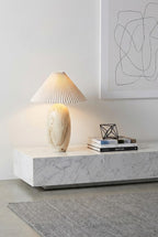 Travertine Table Lamp with Pleated Shade