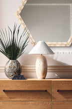 Travertine Table Lamp with Pleated Shade