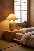 Travertine Table Lamp with Pleated Shade