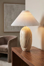 Travertine Table Lamp with Pleated Shade