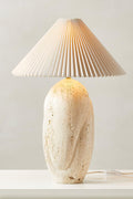 Travertine Table Lamp with Pleated Shade