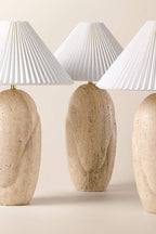 Travertine Table Lamp with Pleated Shade