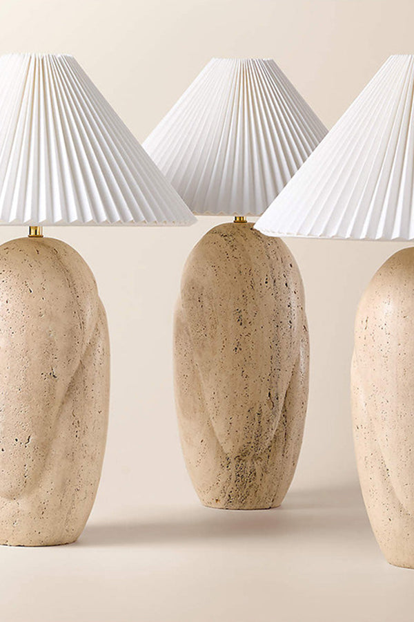 Travertine Table Lamp with Pleated Shade