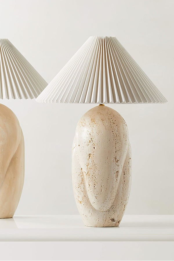 Travertine Table Lamp with Pleated Shade