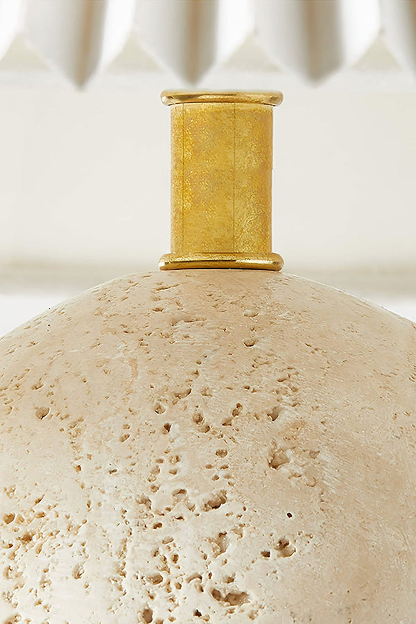 Travertine Table Lamp with Pleated Shade