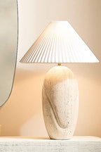 Travertine Table Lamp with Pleated Shade