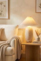 Travertine Table Lamp with Pleated Shade