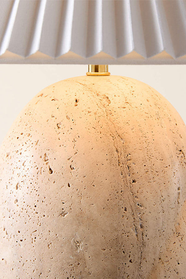 Travertine Table Lamp with Pleated Shade