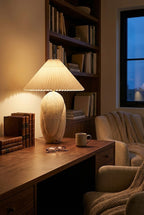 Travertine Table Lamp with Pleated Shade