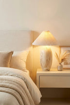 Travertine Table Lamp with Pleated Shade